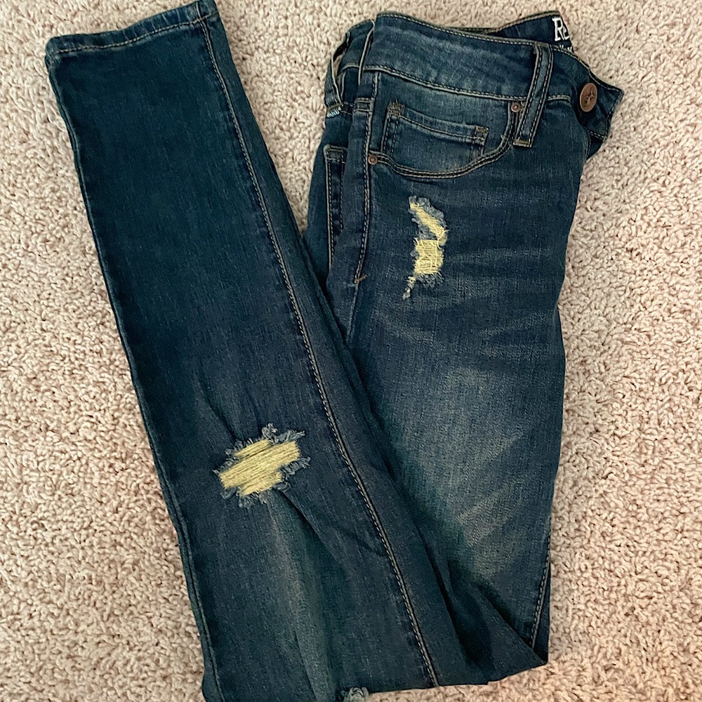 RESFEBER Ripped Skinny Jean, Size 2, Dark Wash
